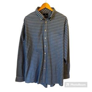 Stanford Shirt Mens Size 17.5 Button Down Blue Wrinkle Free Travel Cotton Casual